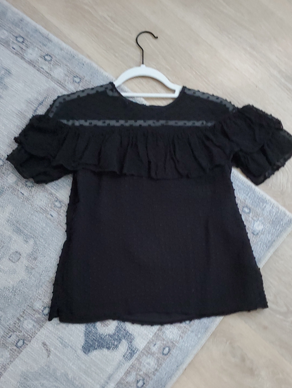 J. Crew Black Ruffle Yoke Silk Blend Swiss Dot Blouse Sz00